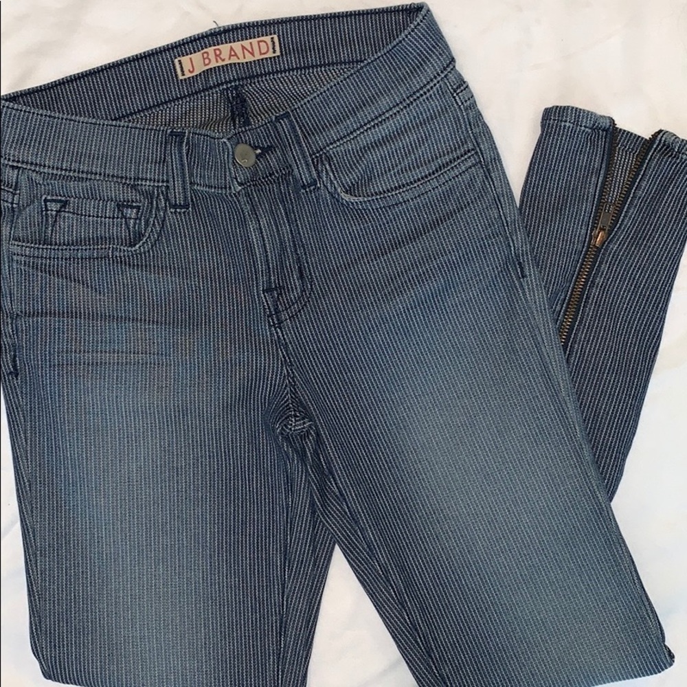 J brand blue jeans with subtle white stripe